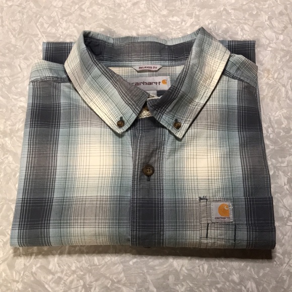 Carhartt Men’s Relaxed Fit Blue Plaid Short Sleeve Shirt, Size XL / Blue - Picture 11 of 11